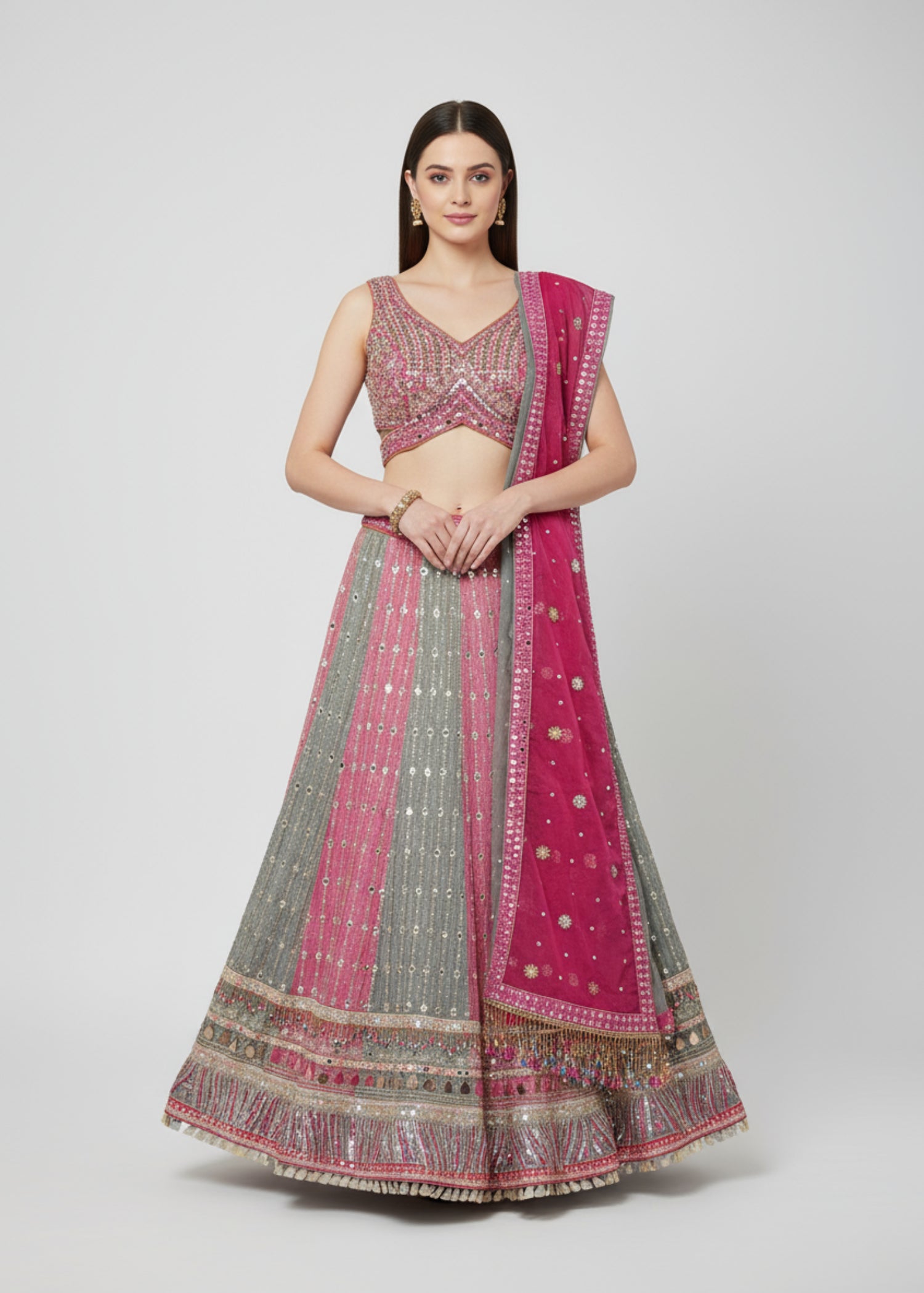 Pink & Green Ombre Embroidered Lehenga Choli | Designer Party Wear Outfit