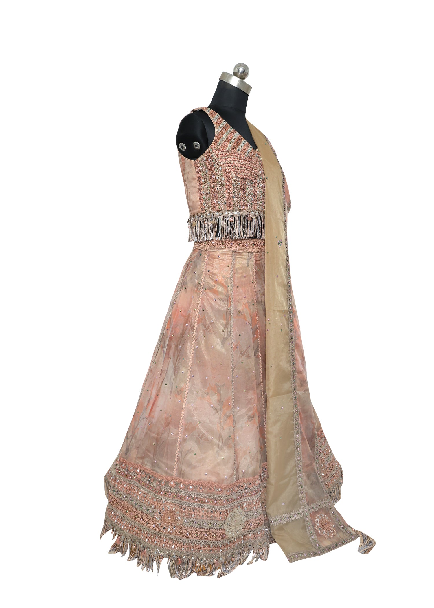 Peach Embroidered Designer Lehenga Set with Sequins and Beaded Dupatta