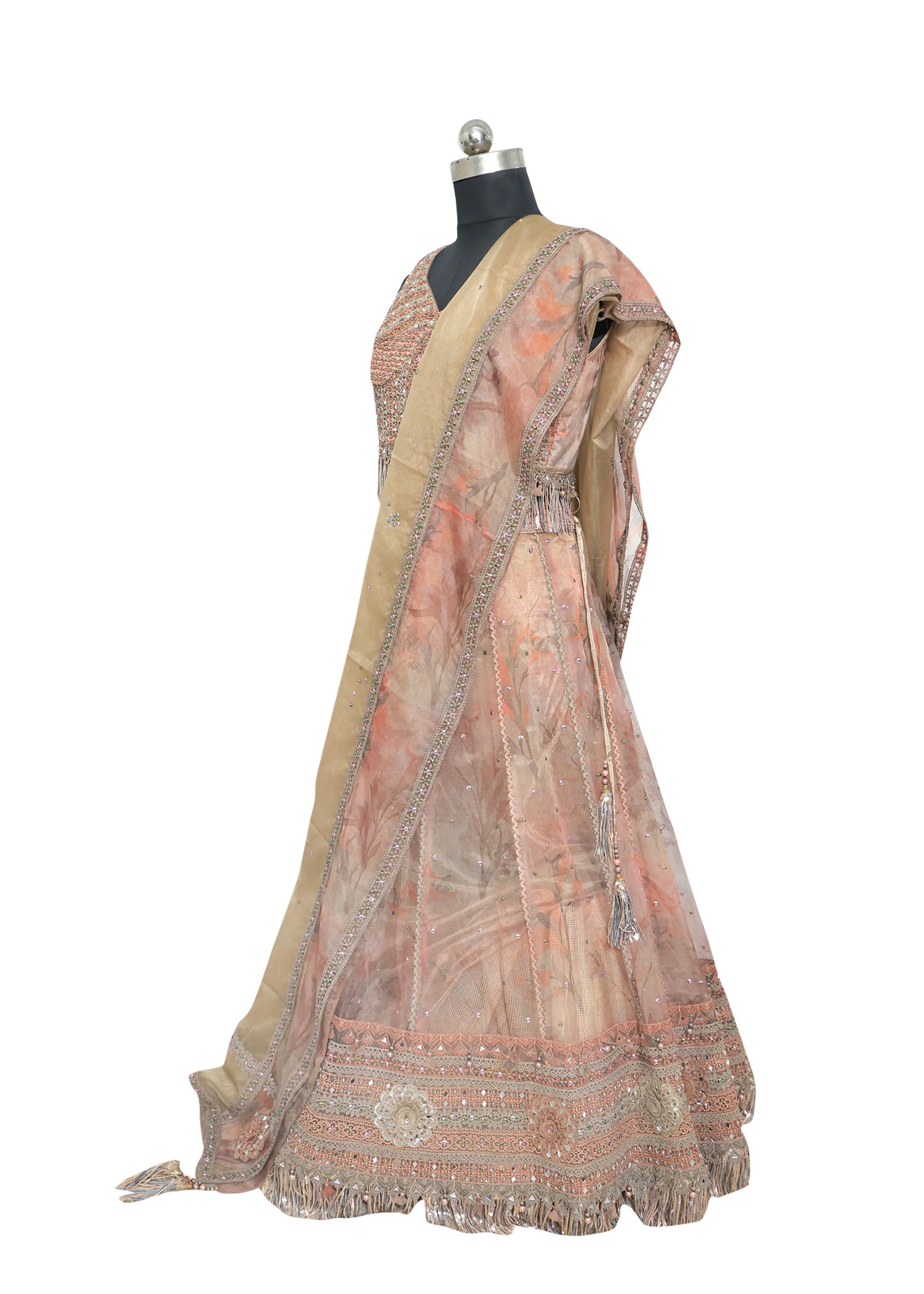 Peach Embroidered Designer Lehenga Set with Sequins and Beaded Dupatta