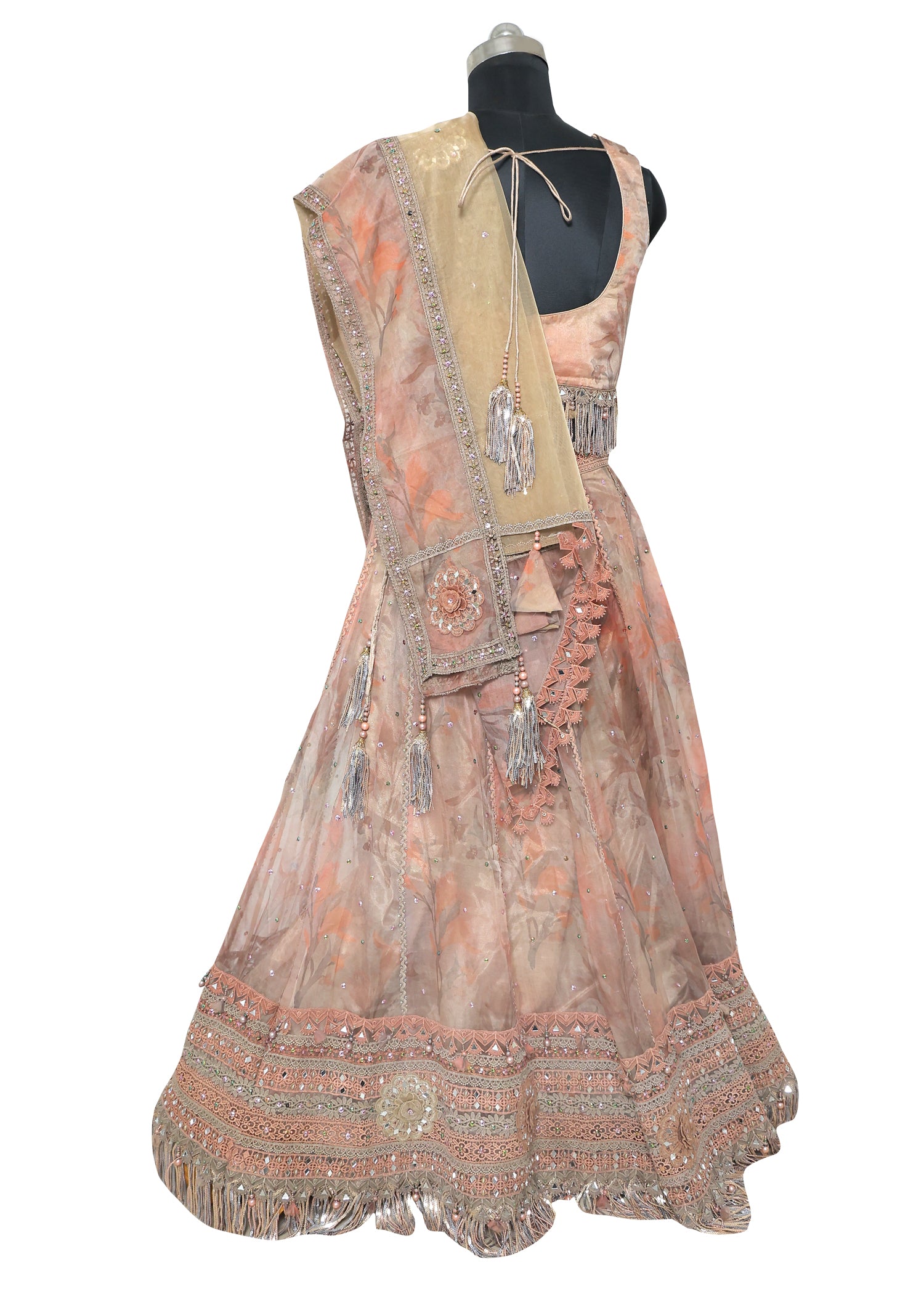 Peach Embroidered Designer Lehenga Set with Sequins and Beaded Dupatta