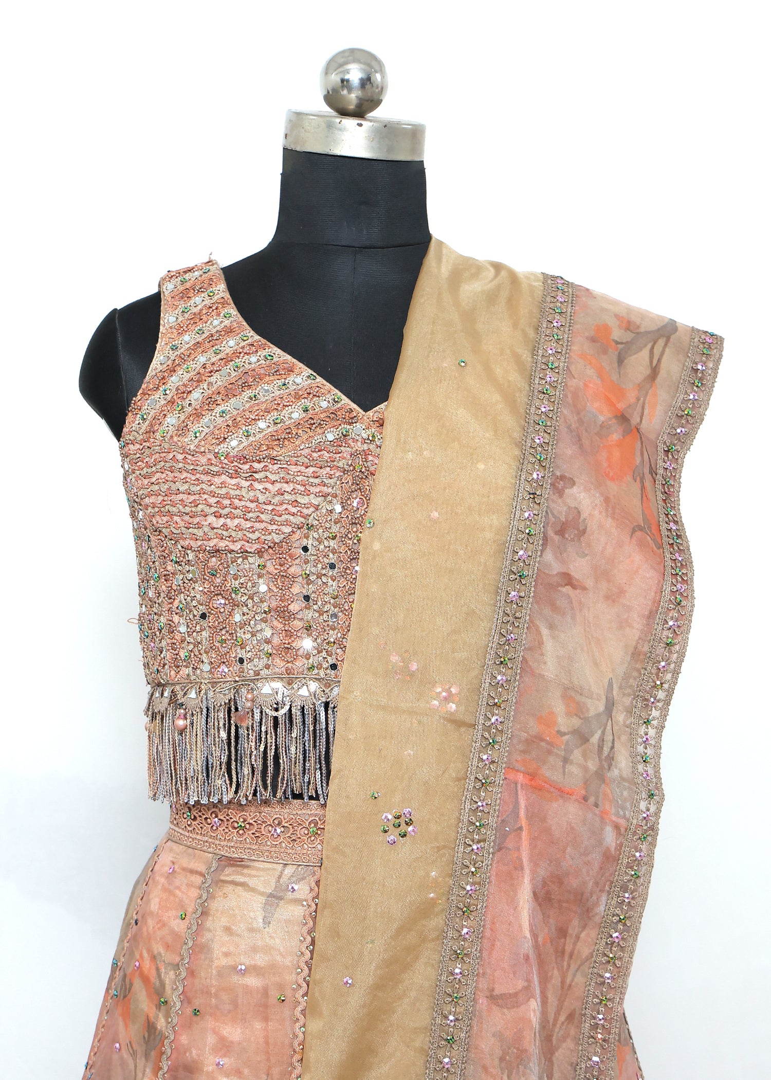 Peach Embroidered Designer Lehenga Set with Sequins and Beaded Dupatta