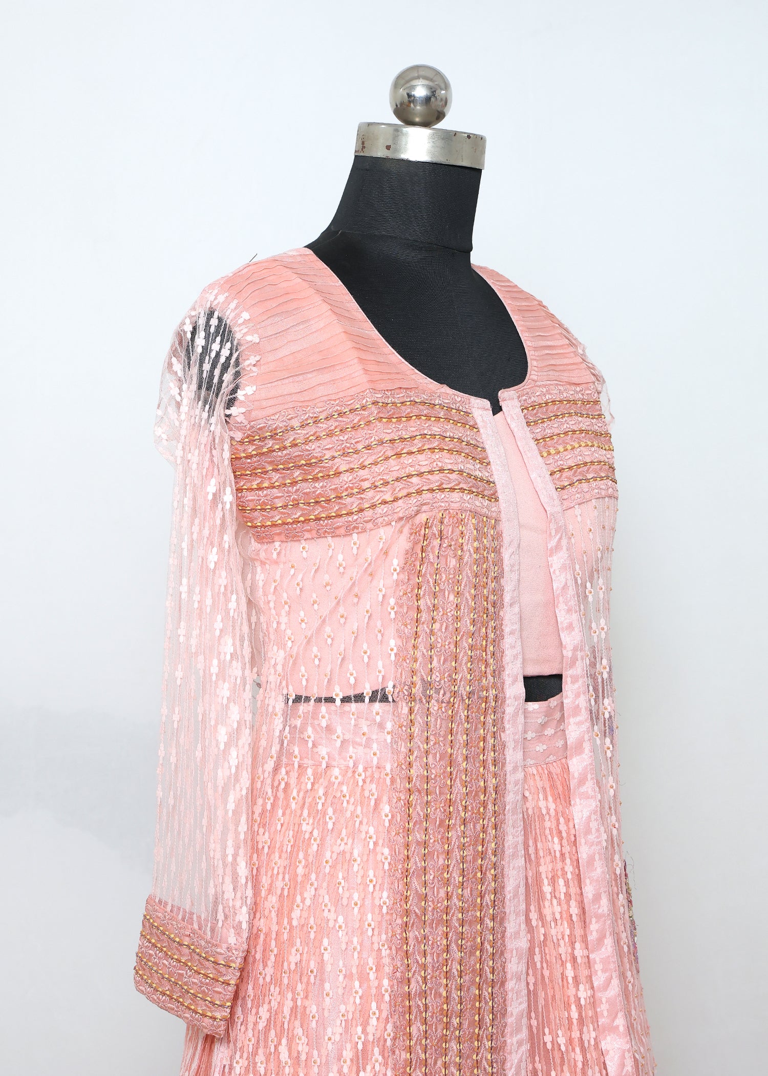 Light Peach Embroidered Anarkali Gown Set with Dupatta