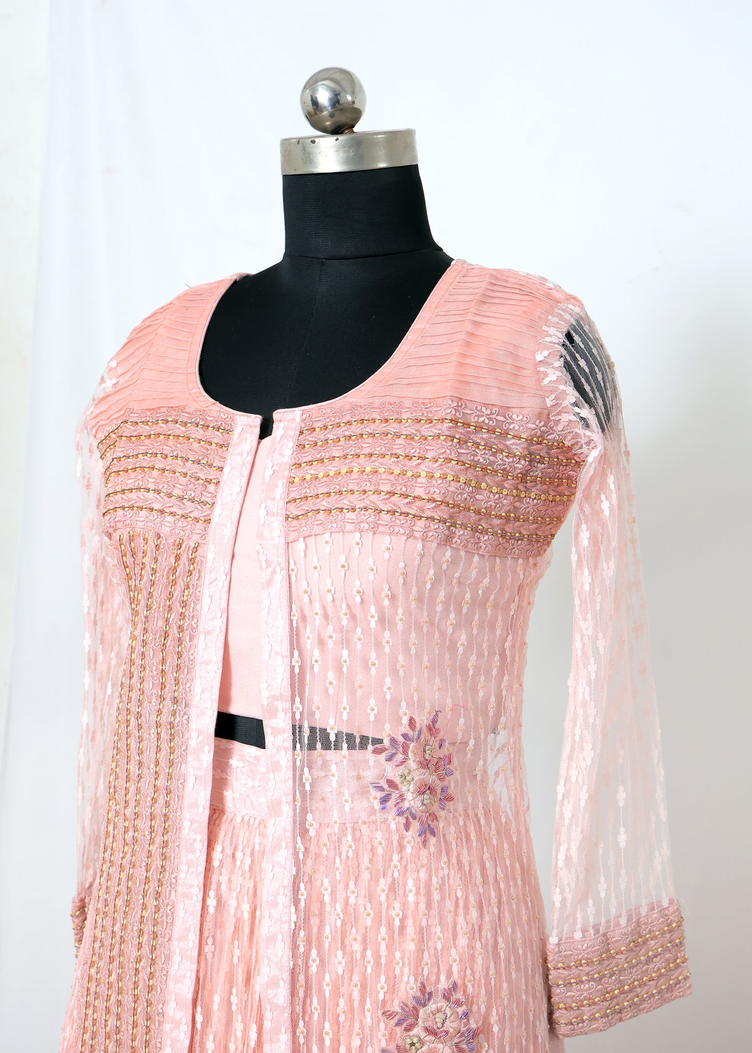 Light Peach Embroidered Anarkali Gown Set with Dupatta