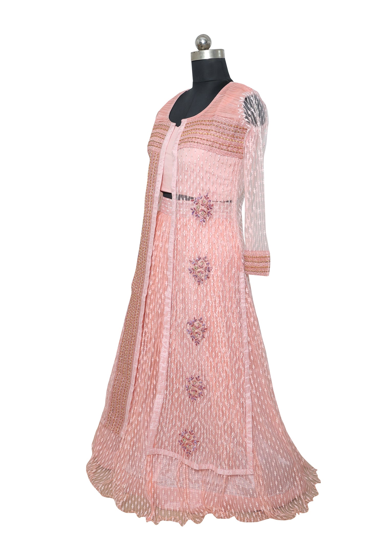 Light Peach Embroidered Anarkali Gown Set with Dupatta