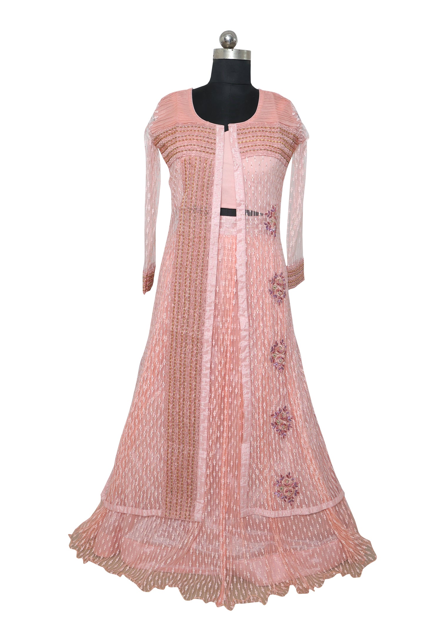 Light Peach Embroidered Anarkali Gown Set with Dupatta