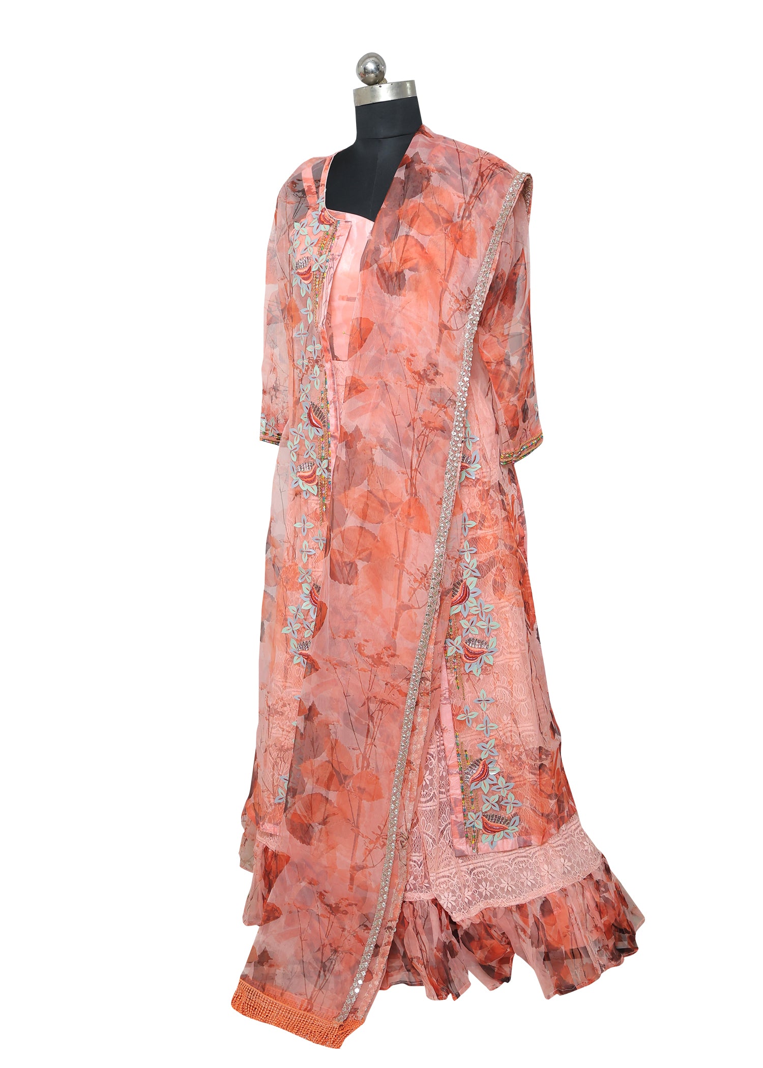 Floral Printed Layered Anarkali Dress with Embroidered Jacket – Elegant Ethnic Wear