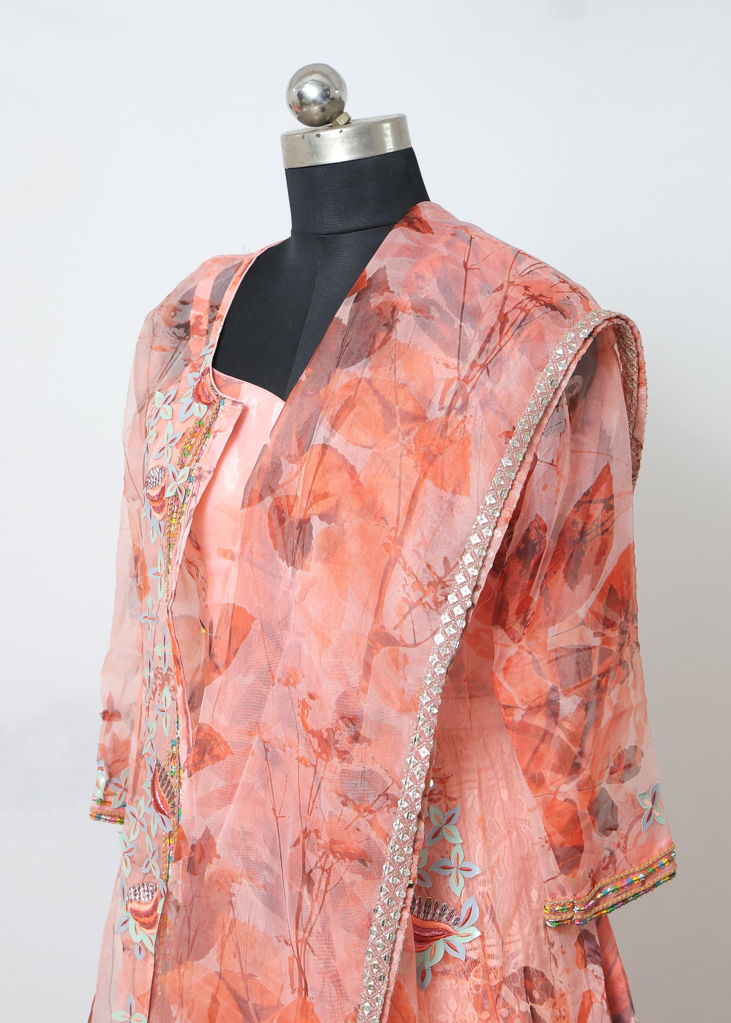 Floral Printed Layered Anarkali Dress with Embroidered Jacket – Elegant Ethnic Wear