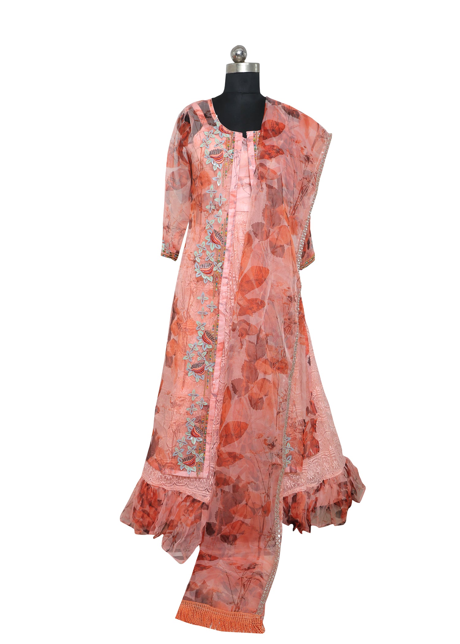 Floral Printed Layered Anarkali Dress with Embroidered Jacket – Elegant Ethnic Wear