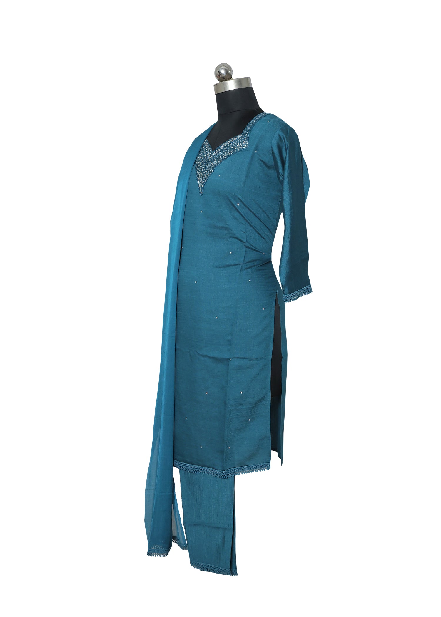 Teal Embellished Kurta Set with Black Palazzo