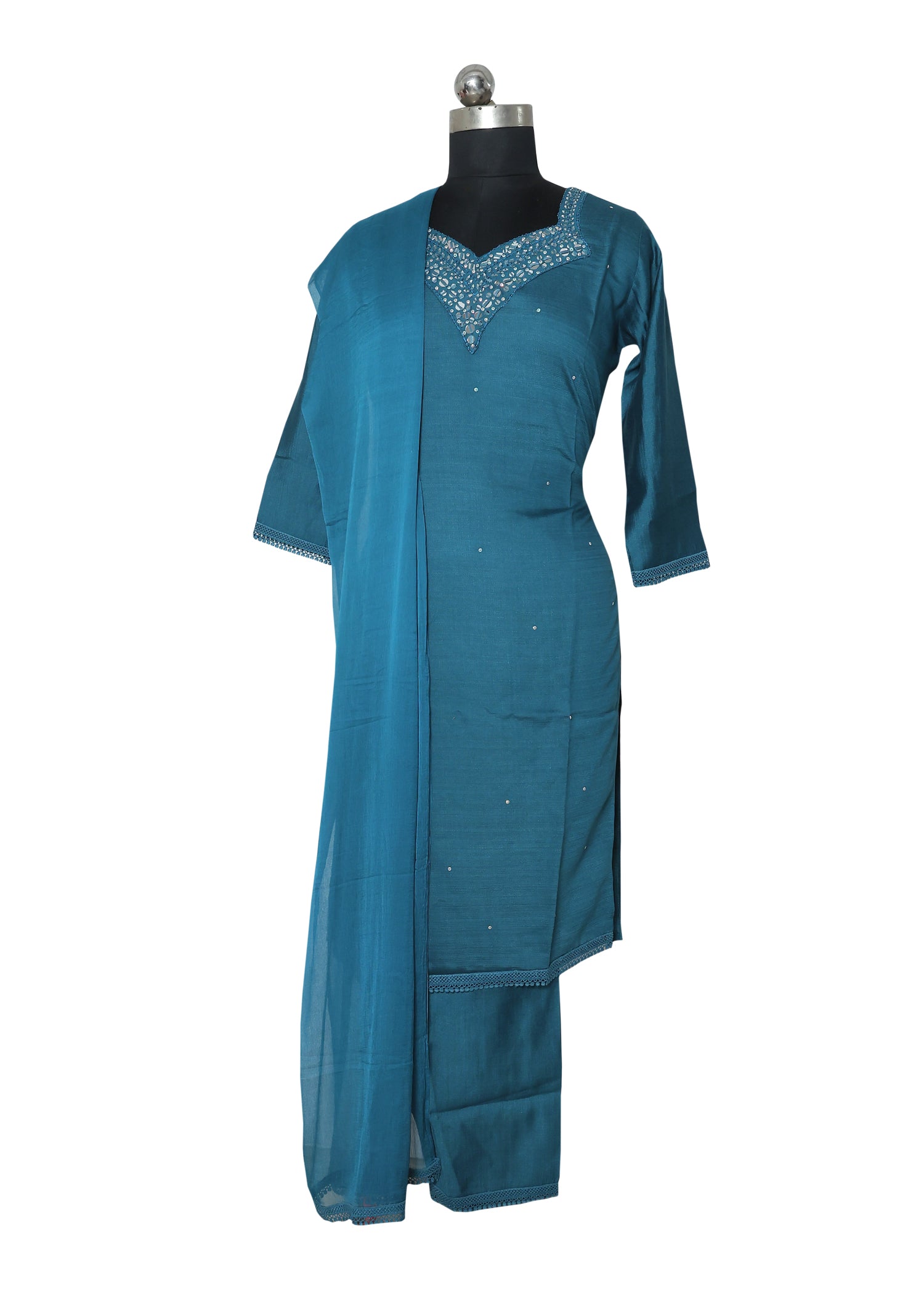 Teal Embellished Kurta Set with Black Palazzo