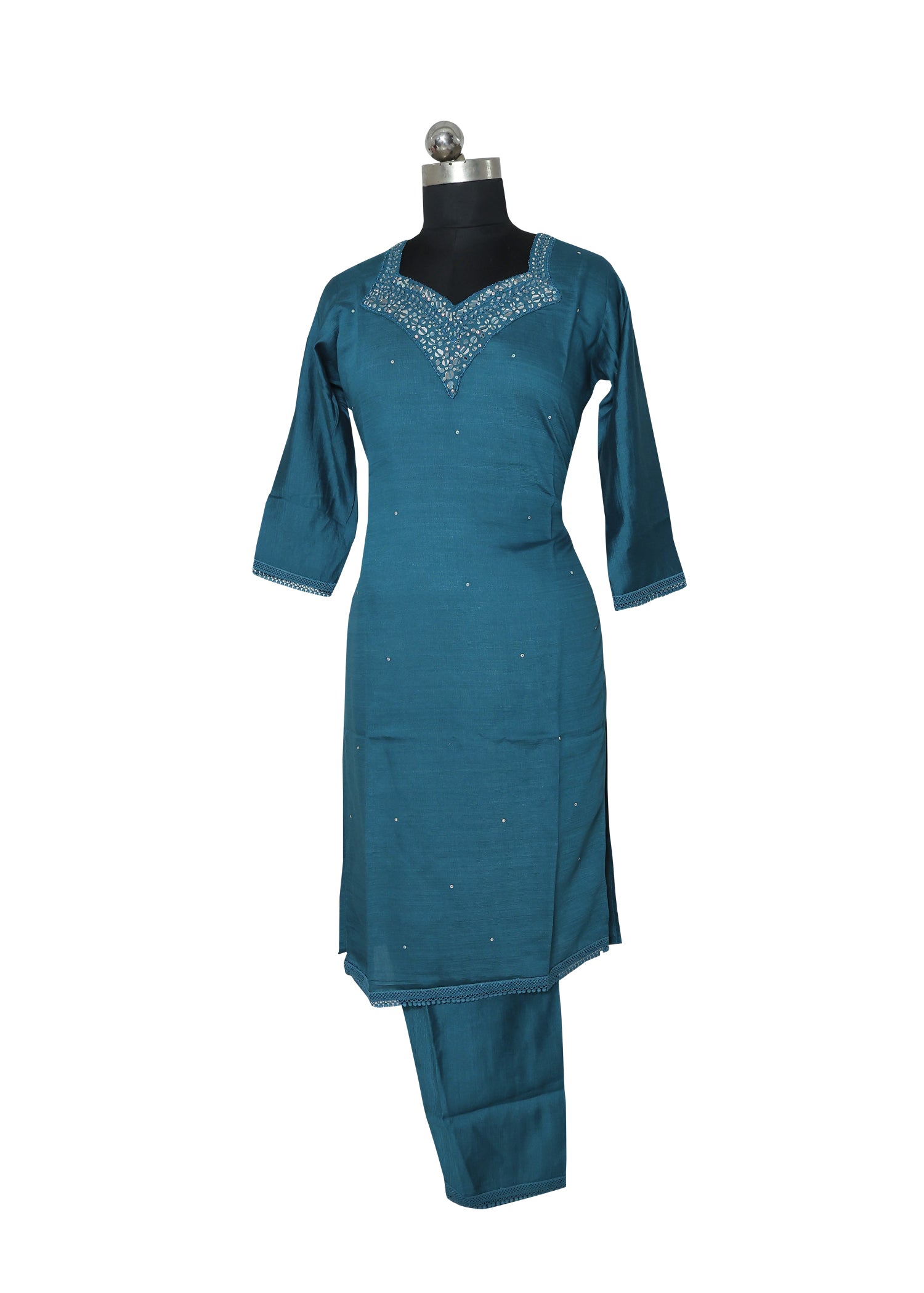 Teal Embellished Kurta Set with Black Palazzo