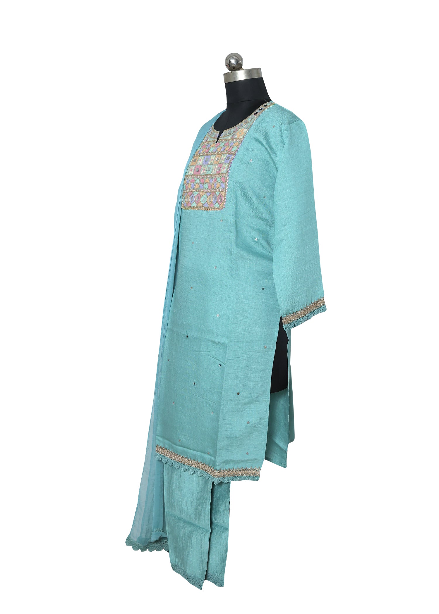 Aqua Blue Embroidered Kurta Set with Dupatta