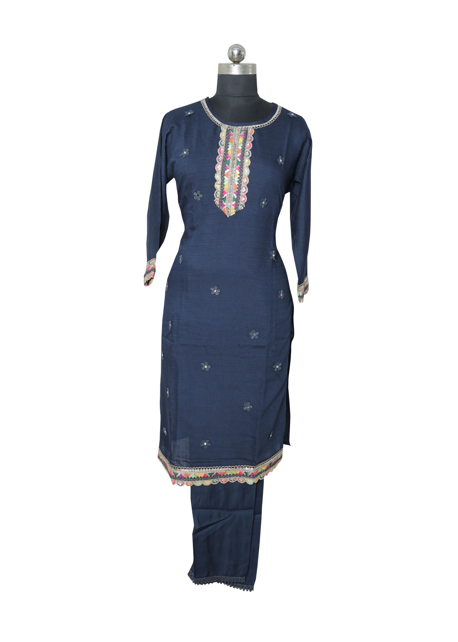 Navy Blue Embroidered Kurta Set for Women