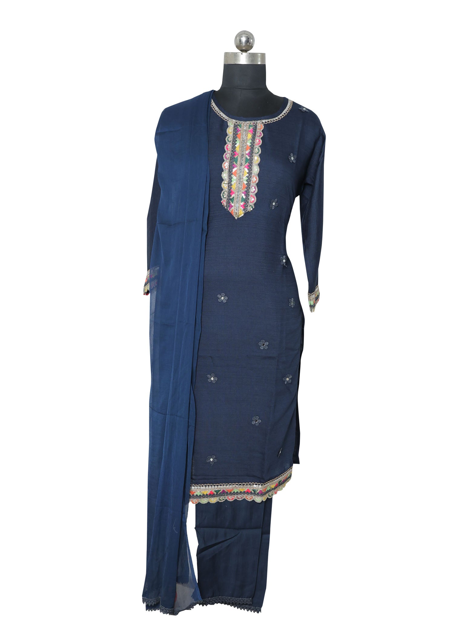 Navy Blue Embroidered Kurta Set for Women