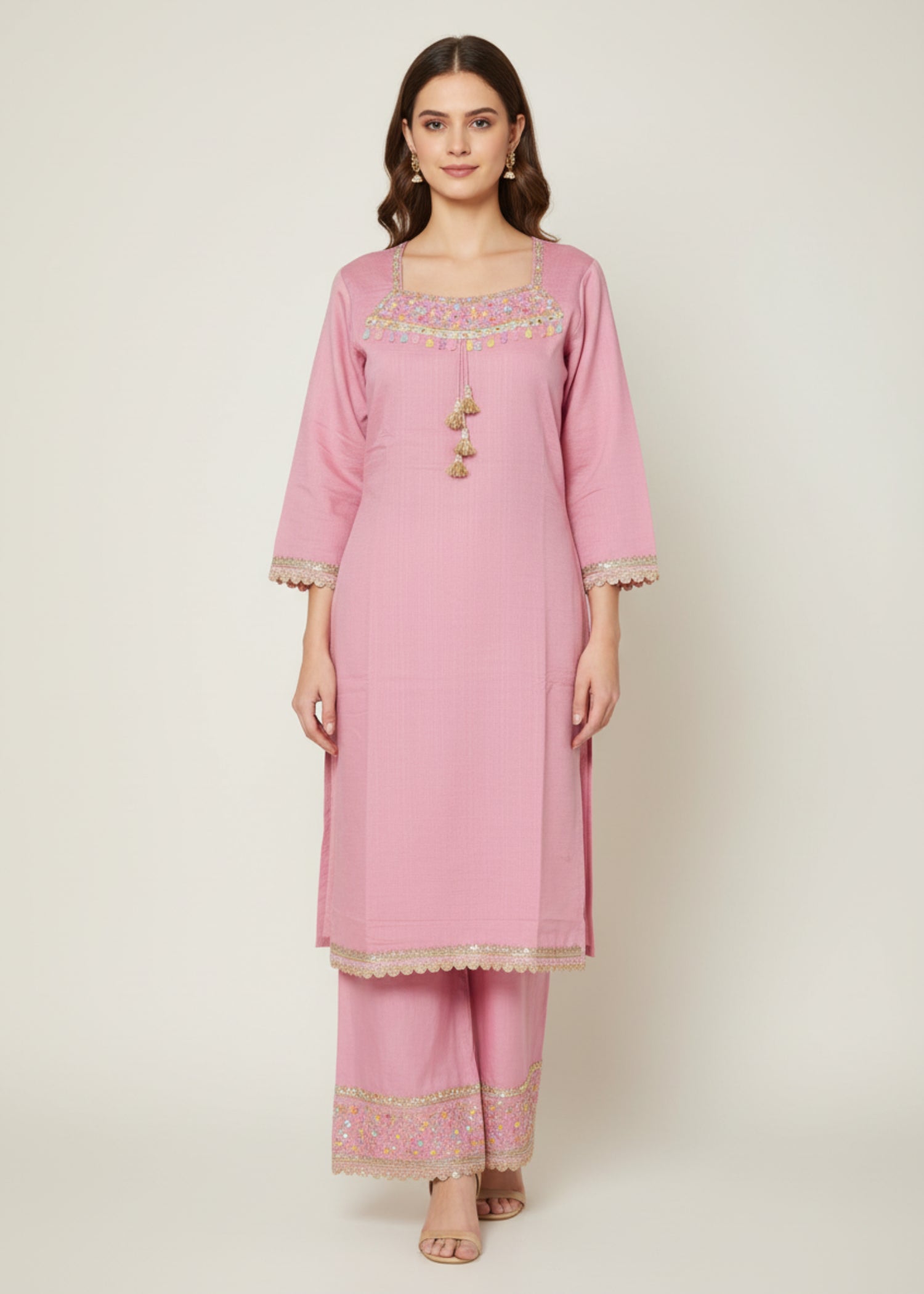 Blush Pink Embroidered Kurta Set with Dupatta