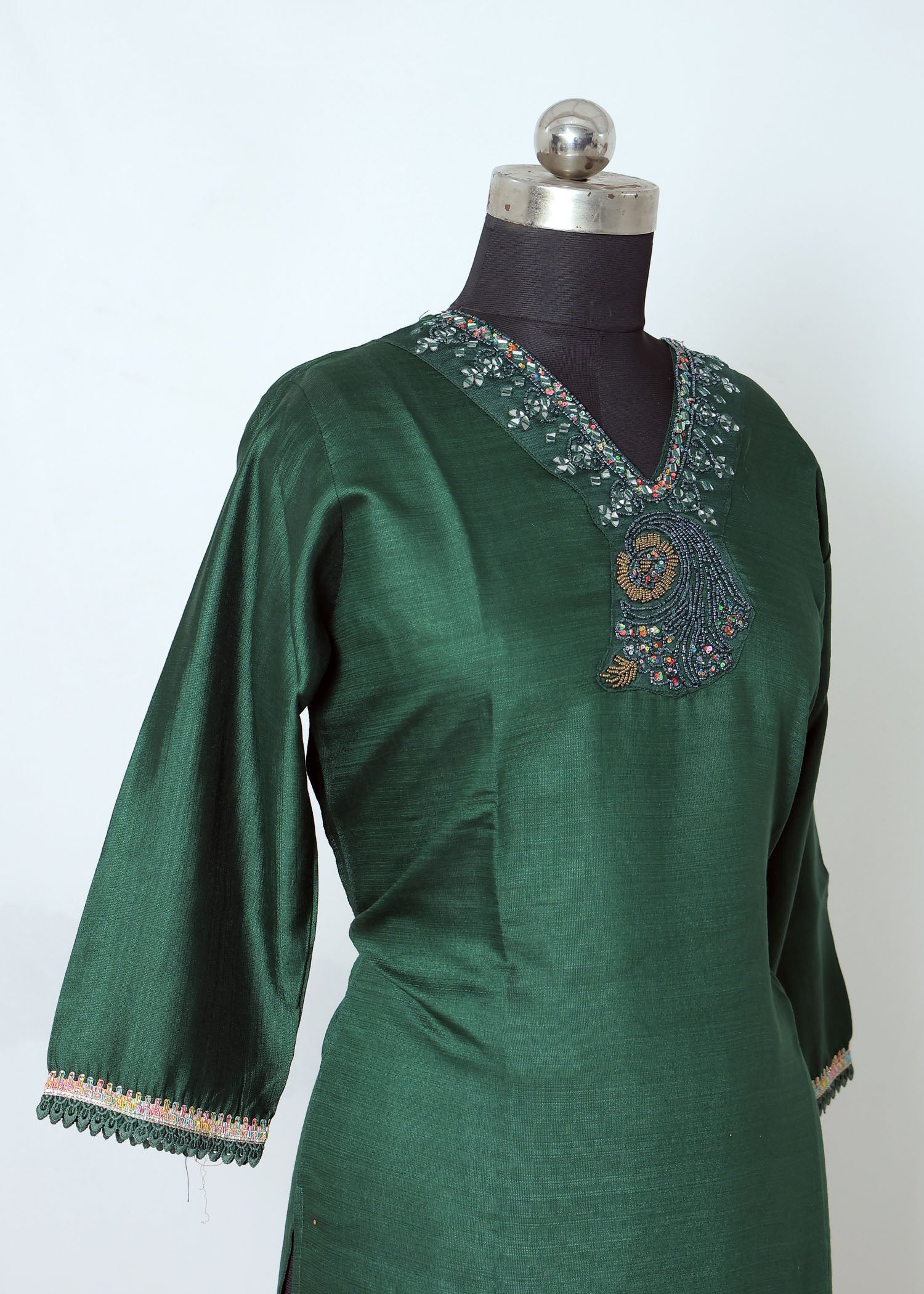 Emerald Green Silk Embroidered Kurta Set