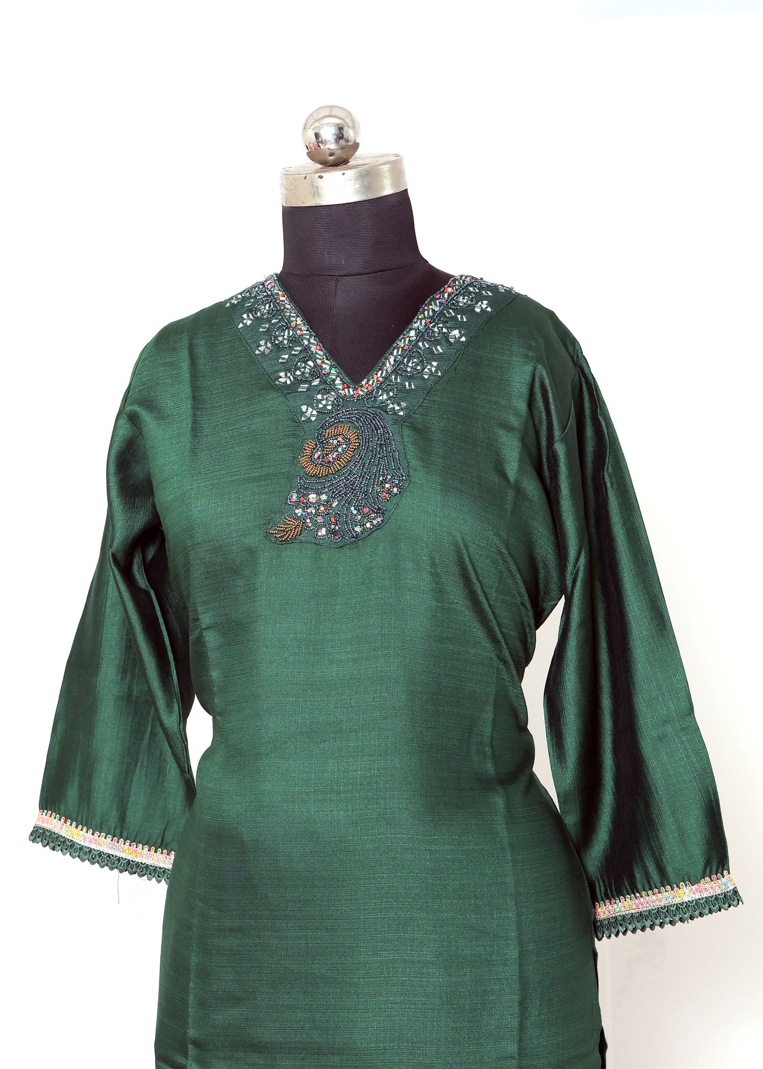 Emerald Green Silk Embroidered Kurta Set