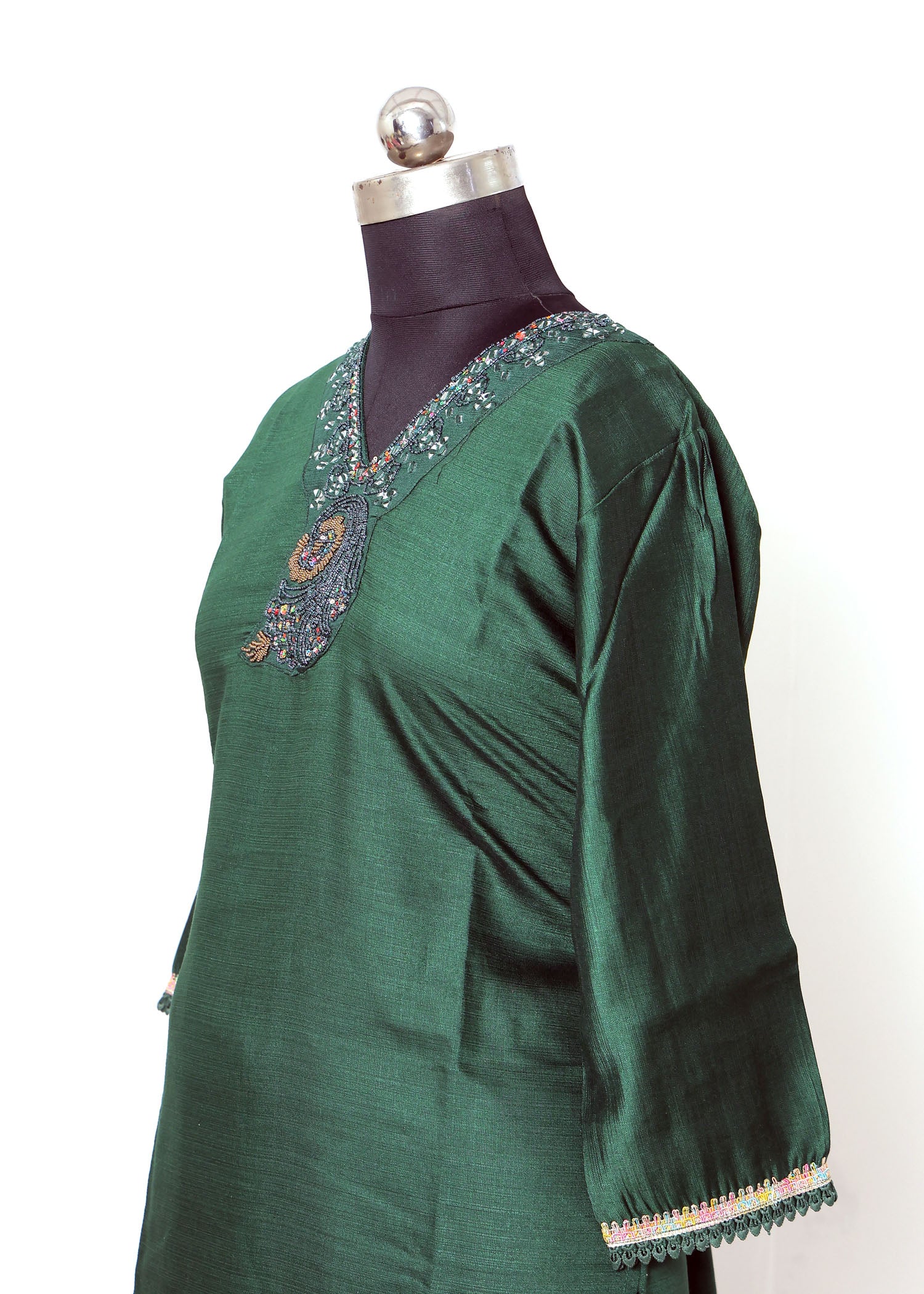 Emerald Green Silk Embroidered Kurta Set