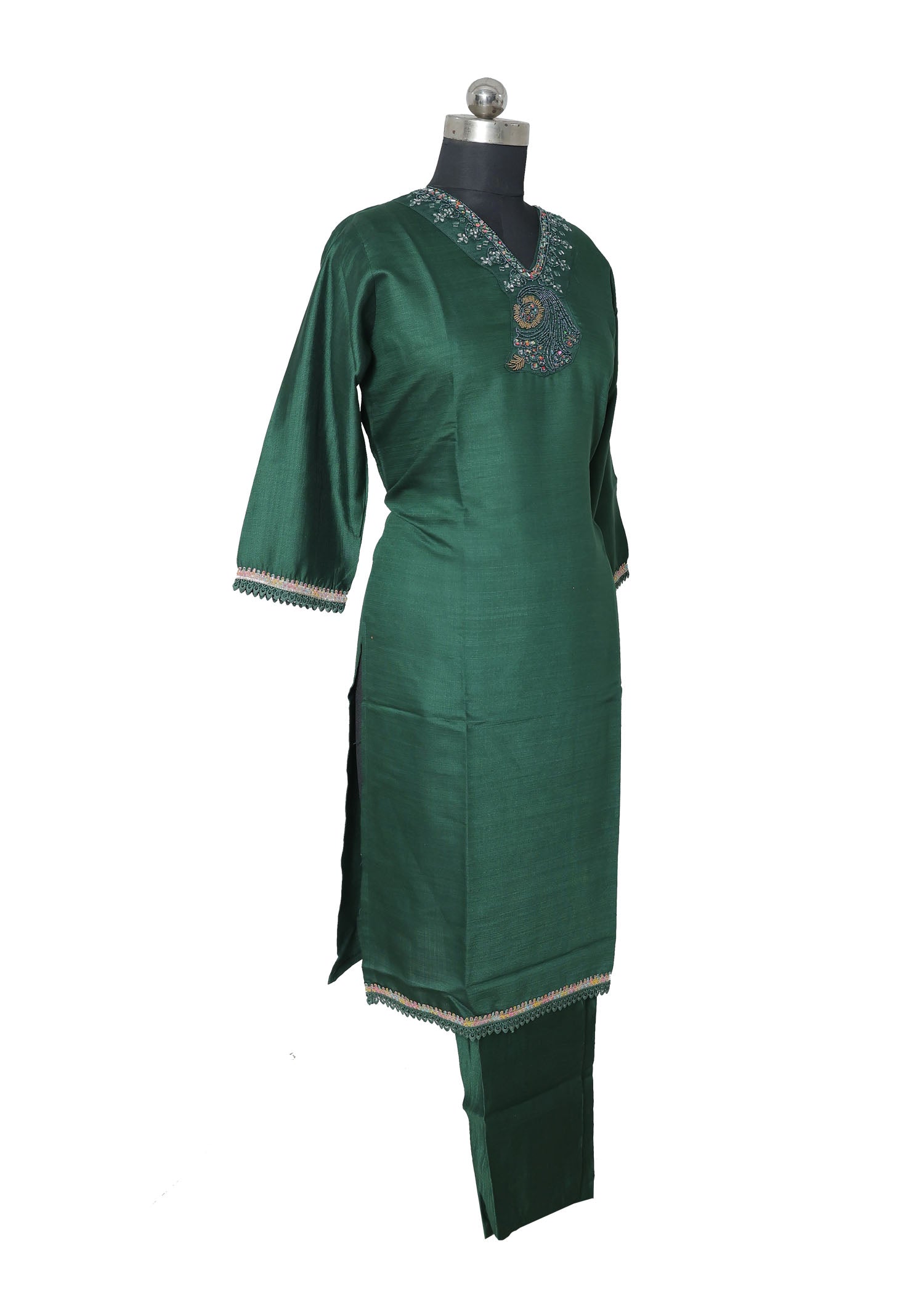 Emerald Green Silk Embroidered Kurta Set