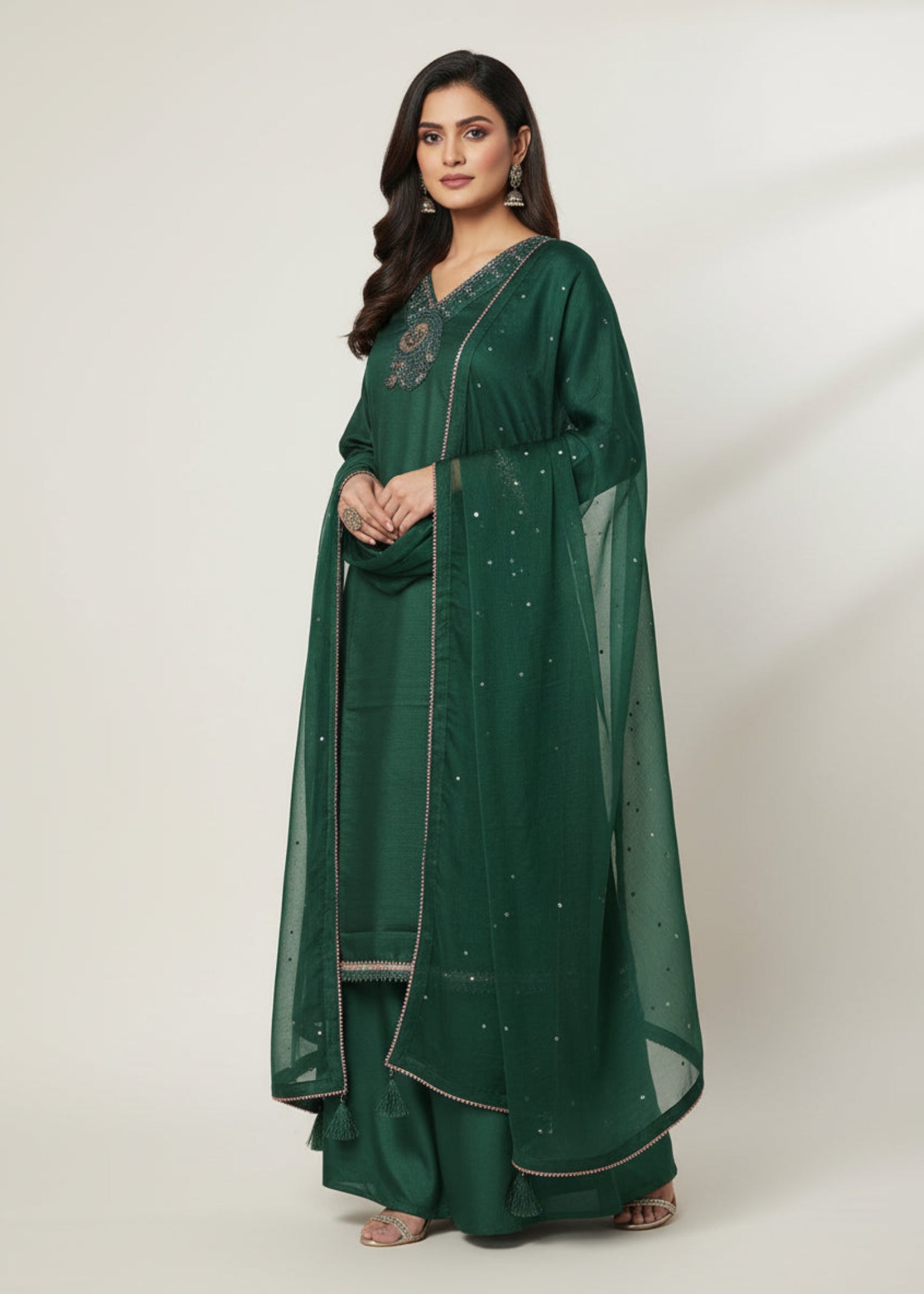 Emerald Green Silk Embroidered Kurta Set