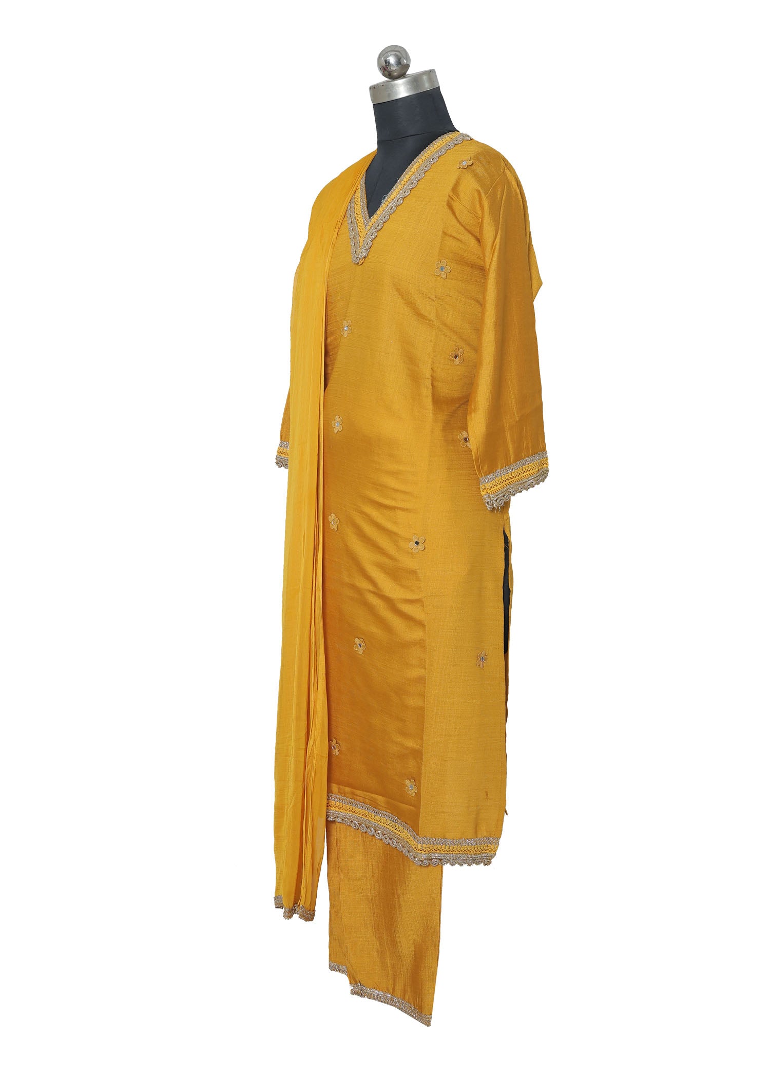 Mustard Yellow Embroidered KurtI Set with Palazzo Pants