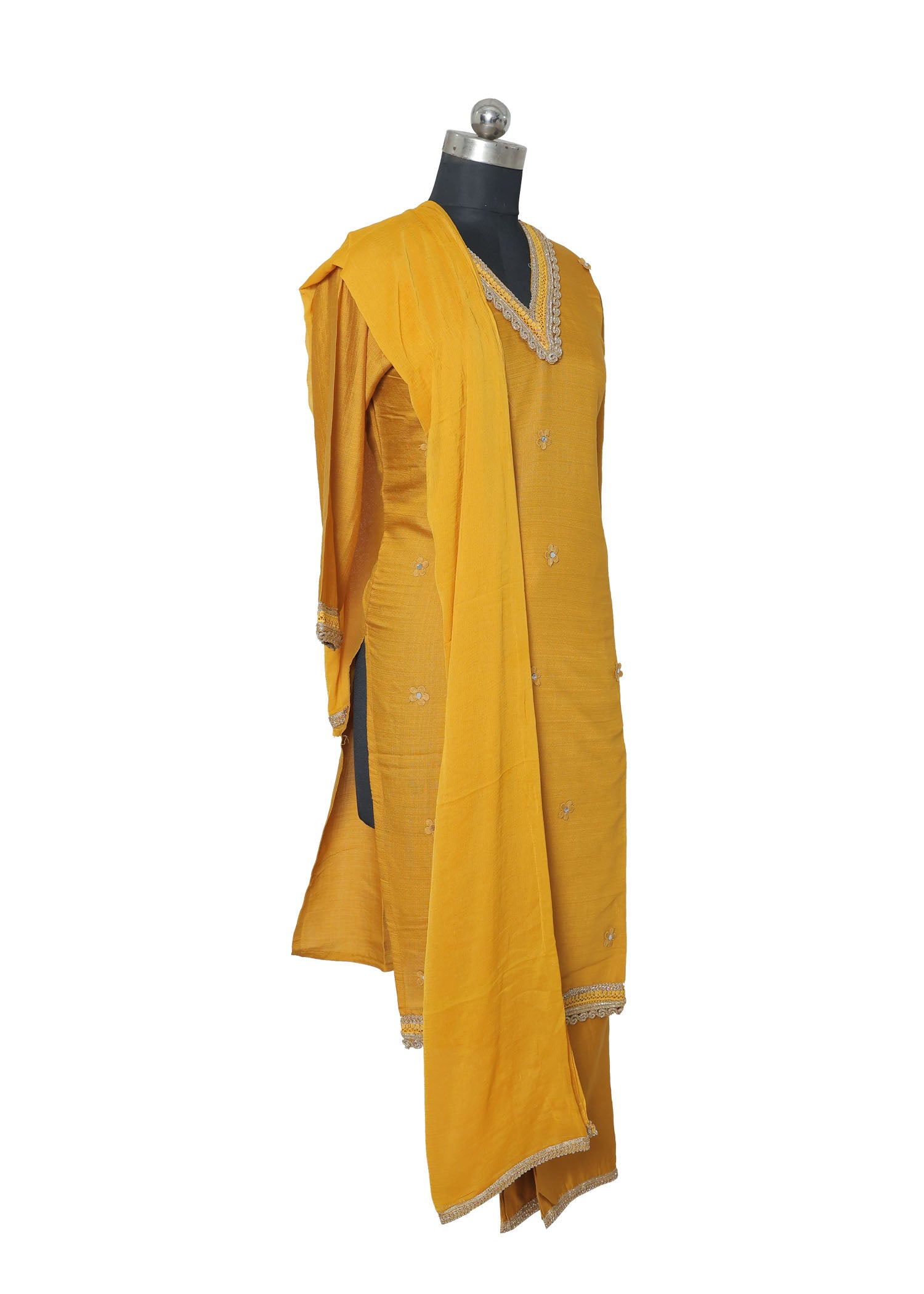 Mustard Yellow Embroidered KurtI Set with Palazzo Pants