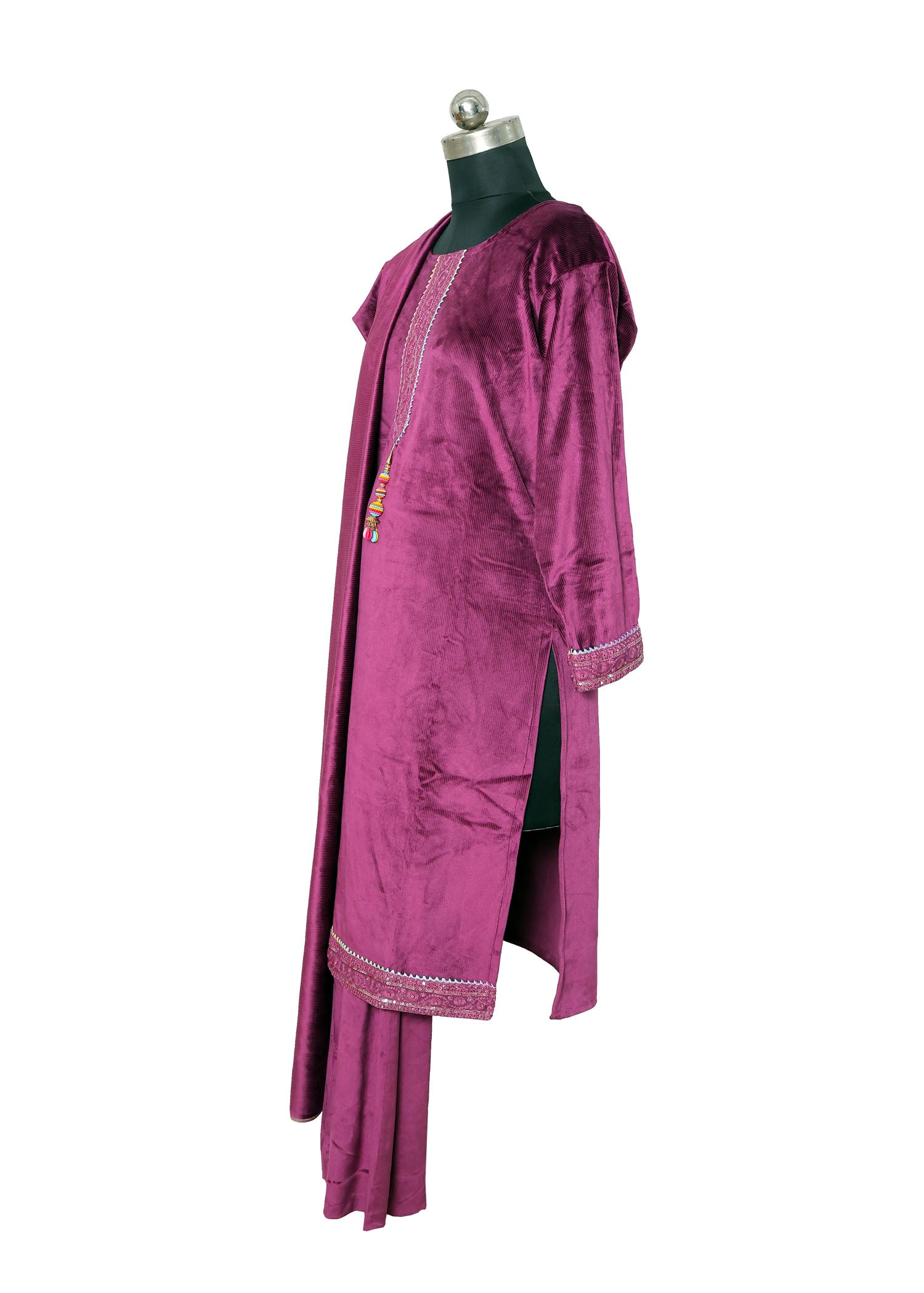 Elegant Magenta Velvet Kurta Set with Dupatta – Festive & Party Wear