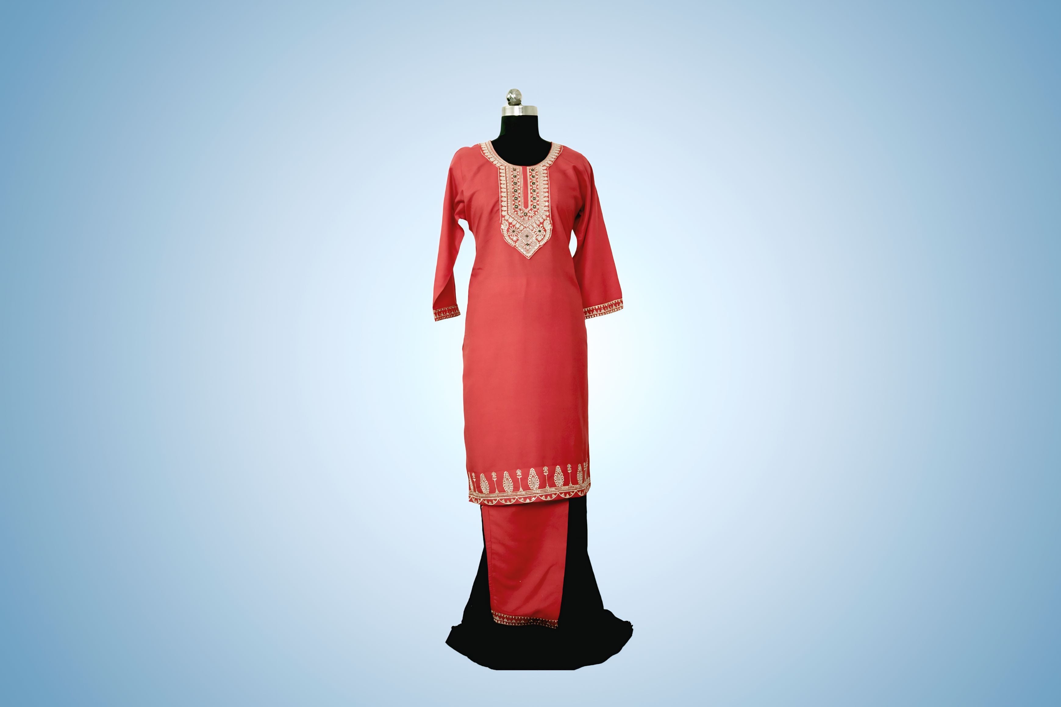 Crimson Red Embroidered Straight Kurta Set