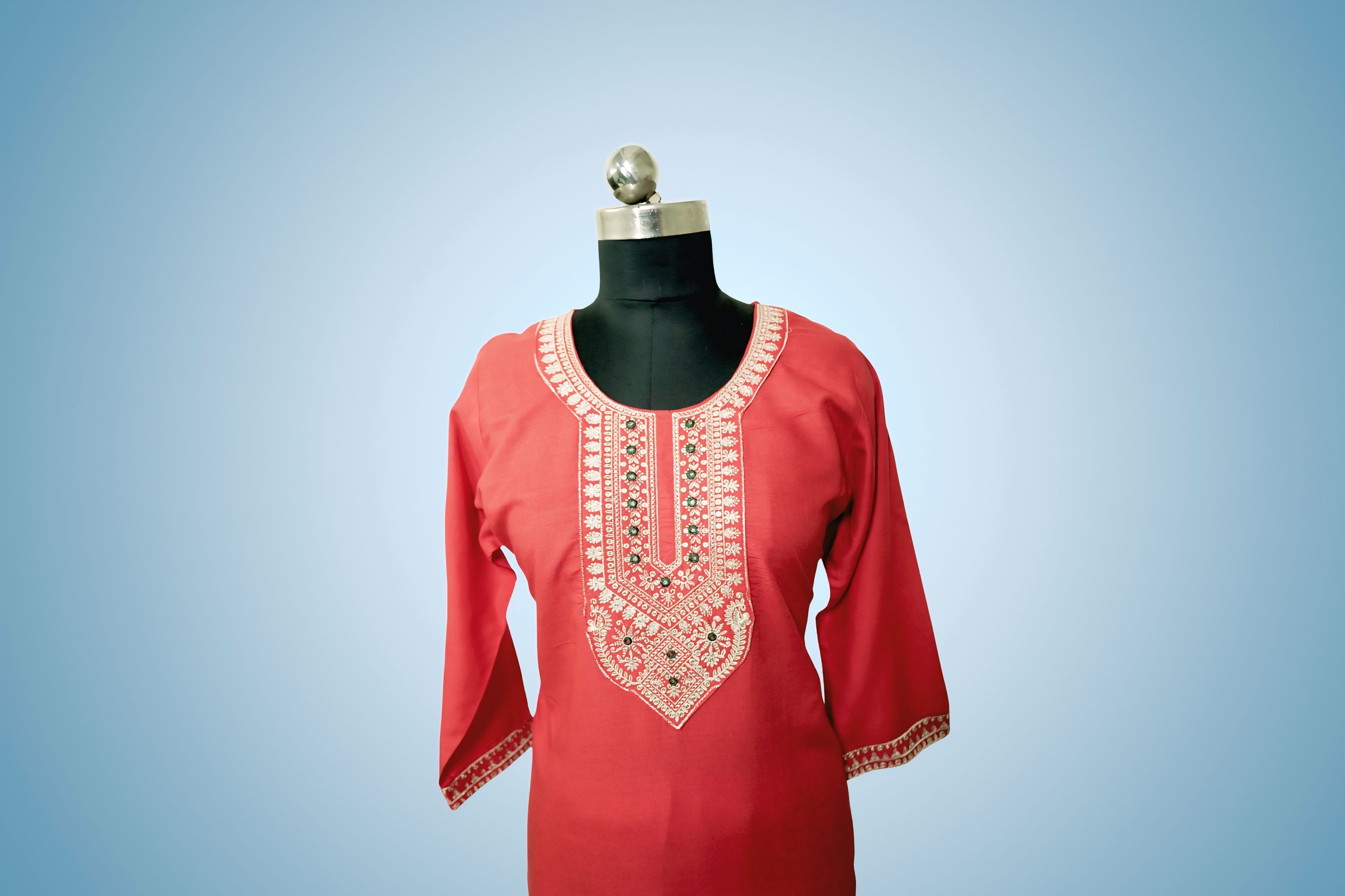 Crimson Red Embroidered Straight Kurta Set