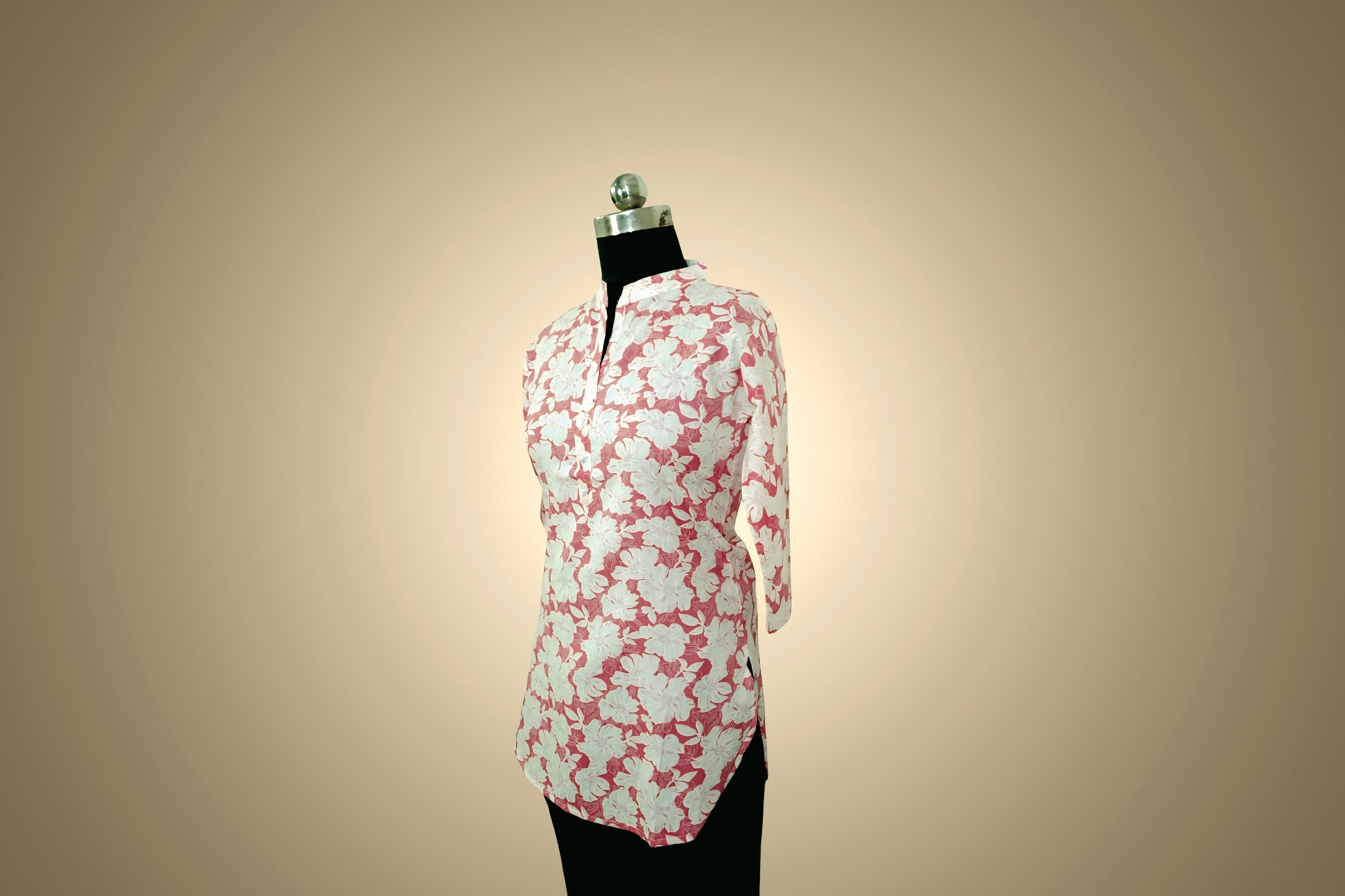 Chic Beige & White Leaf Print Tunic Top