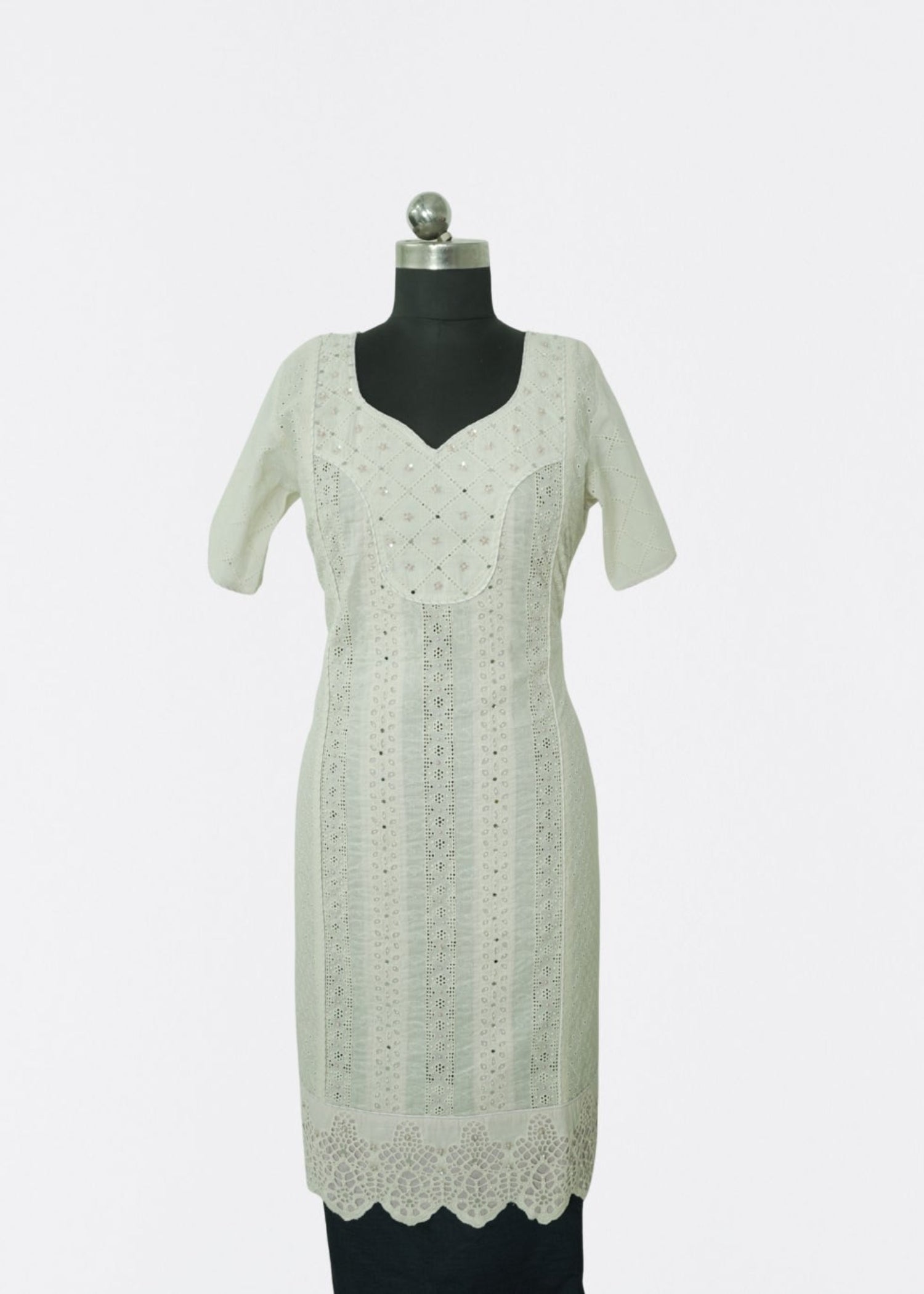 Blush Pink Cotton Schiffli Embroidered Short Kurti