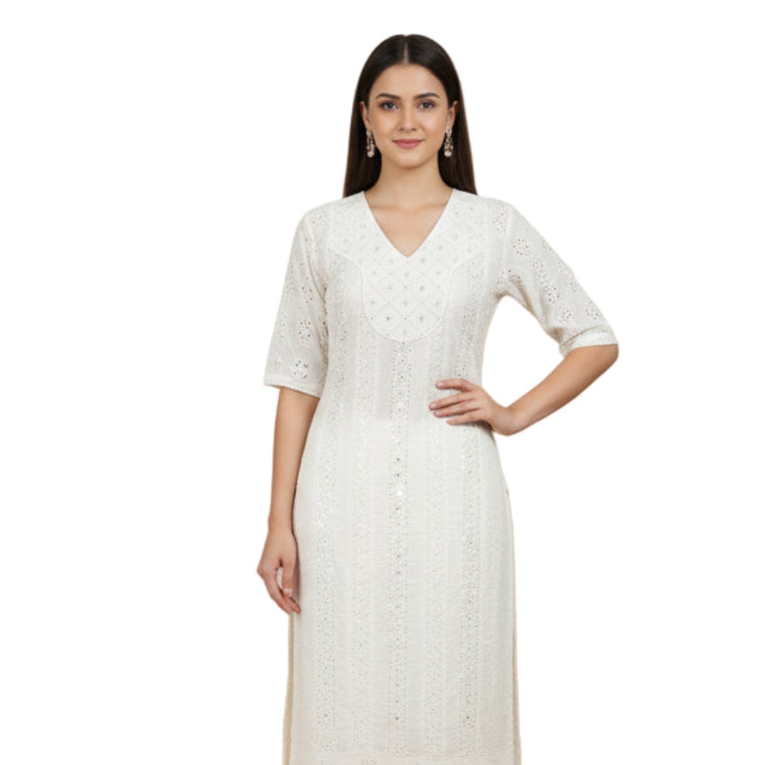 Blush Pink Cotton Schiffli Embroidered Short Kurti