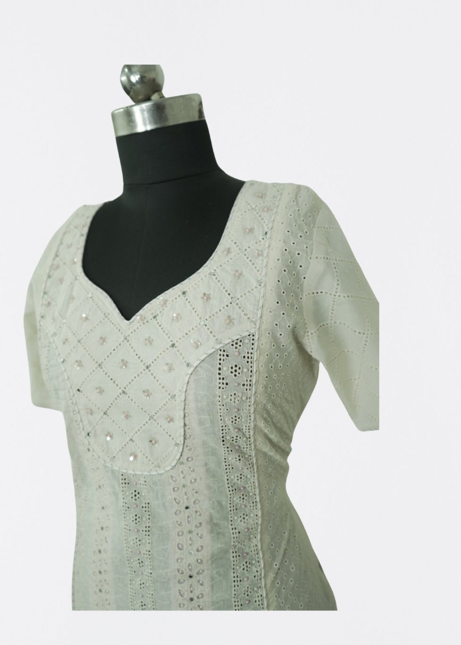 Blush Pink Cotton Schiffli Embroidered Short Kurti