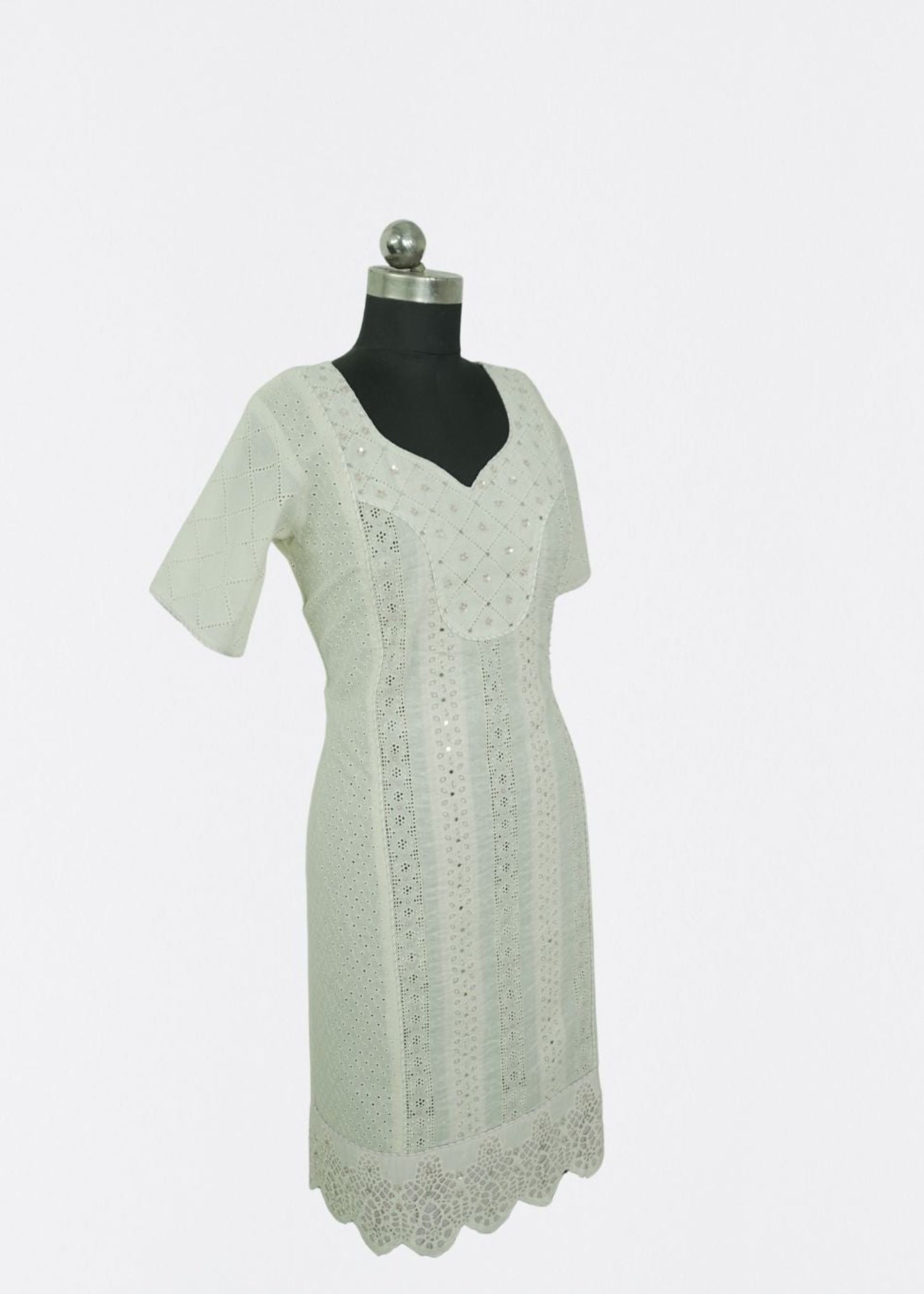 Blush Pink Cotton Schiffli Embroidered Short Kurti